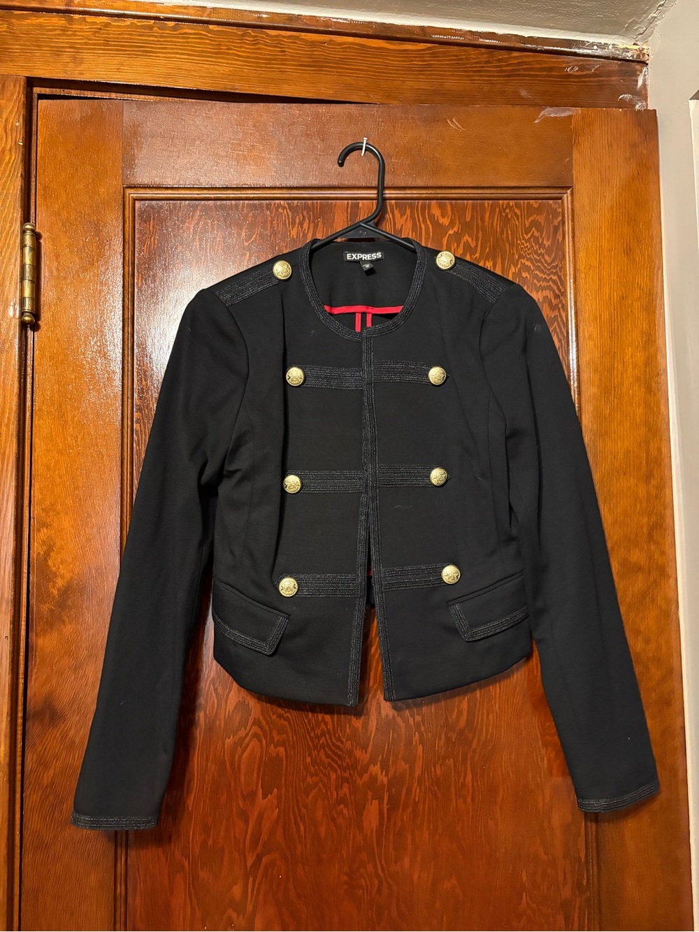 Express Black Military-Style Cropped Blazer with Gold Buttons